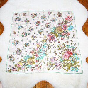VINTAGE Hand Printed 100% Silk Floral Scarf by Triangle